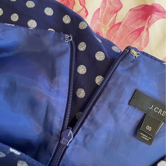 NWT J. Crew Navy Blue Fit and Flare Dress with Silver Metallic Dots - Picture 5 of 9